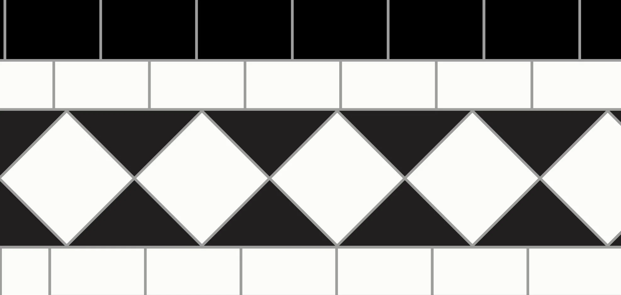 Chequer - Diamond Border - White - Three Lines — MOSAICS BY POST